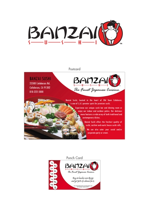 Banzai Sushi postcard and loyalty punch card samples