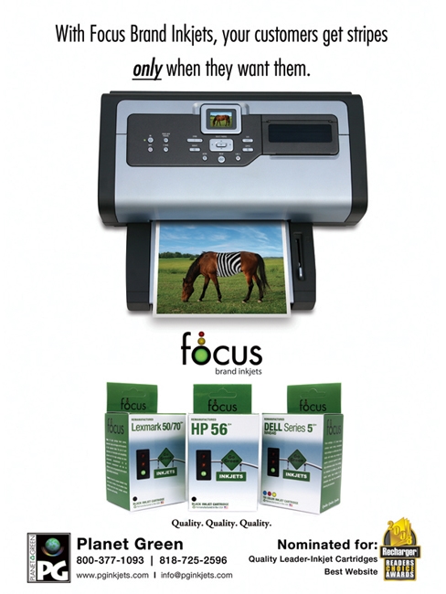 Focus Brand Inkjets magazine ad featuring a zebra print photo